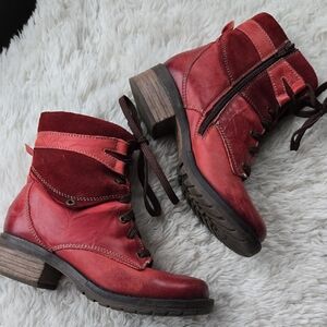 Dromedaris Kara Red Leather Lace-Up Bootie EU 38